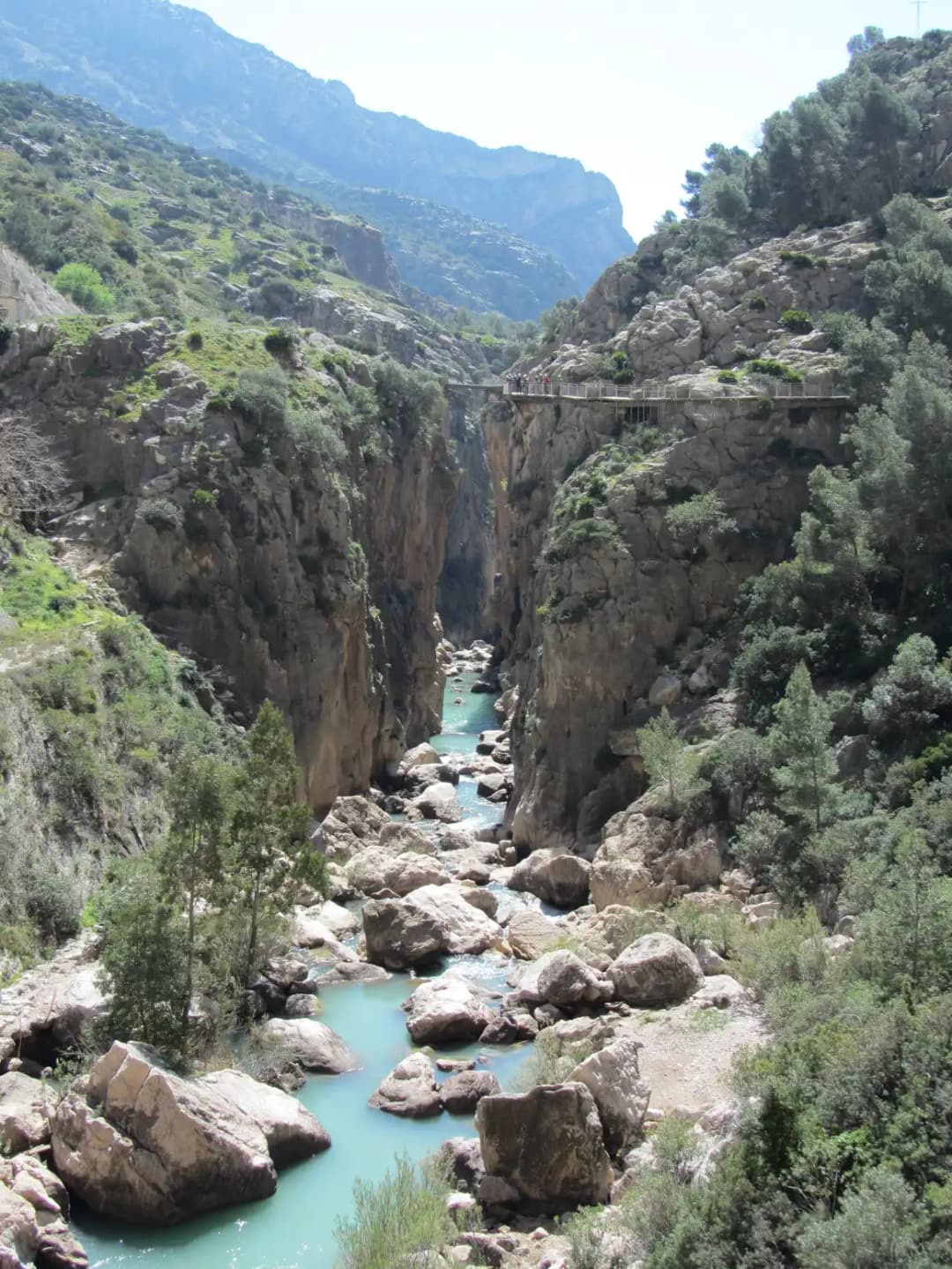 Caminito del Rey z Malagi i Costa del Sol: wędrówka kładkami 100 m nad wąwozem — Turkusowe wody rzeki Guadalhorce i powrót